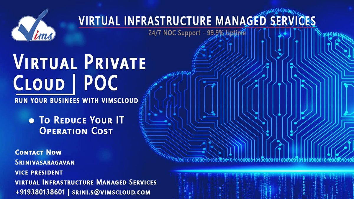 vimscloud's tweet image. #VIMSCLOUD | Virtual Infrastructure Managed Services
Our Vision
Delivering #Cloud -based #virtualITServices to enable innovation, High quality & Cost-effective solutions to in Opex Model.
#PrivateCloud Poc Video With our Customer. 
youtube.com/watch?v=zmHA-r…
