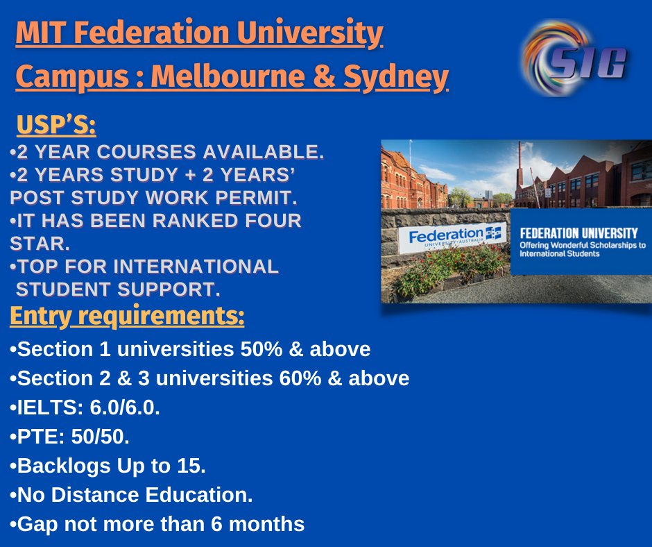 KarimnagarSig's tweet photo. #StudyAustralia
#MITFederationUniversity
Campus:Melbourne &amp; Sydney
Massachusetts Institute of Technology (MIT) has been named the best university in the #world for #graduate employment.
✈High Visa Success Rate
  ☎️For more info call us:- 9885531674 8886286565 https://t.co/kNBfw5mzd3