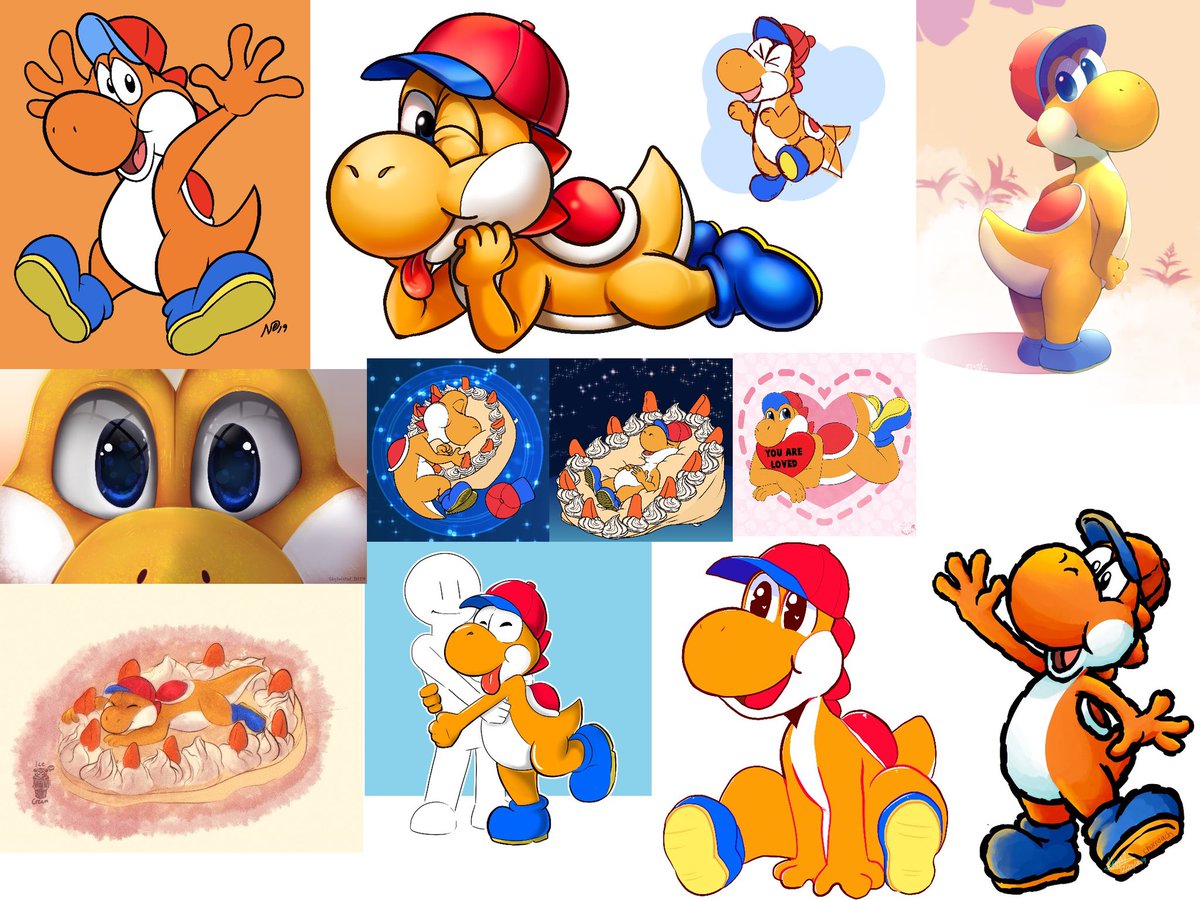 InmanAlex's tweet image. Life as an adorable orange Yoshi in a hat sure is nice.
Lovable, carefree, and always eager to help others with my cuteness.
If you’re ever feeling stressed, this adorable video game dinosaur is here for you.
(Collage credits in reply)
#Yoshi #Yoshisona