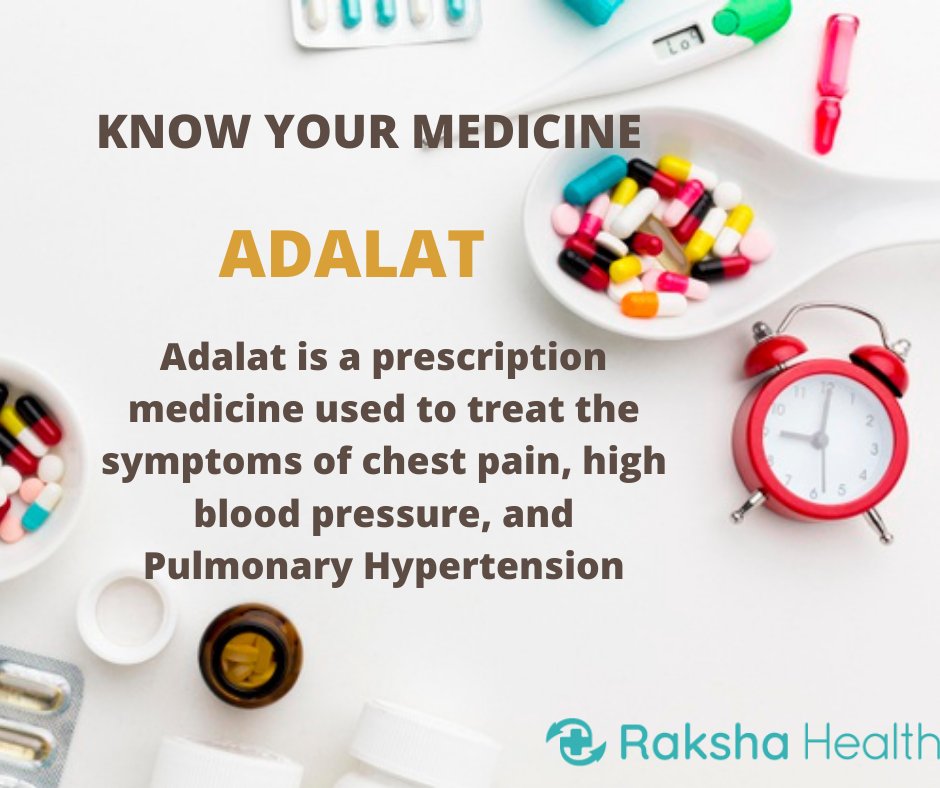 DigiPrexOnline's tweet photo. #FactsTime  
We, at Raksha Health, will bring you regular #facts about #pharmacy. What is Adalat? Adalat is a prescription medicine used to treat the symptoms of #chestpain (Angina), high blood pressure (Hypertension), and Pulmonary Hypertension.
#treatment #bloodpressure https://t.co/zedyDIrr3g