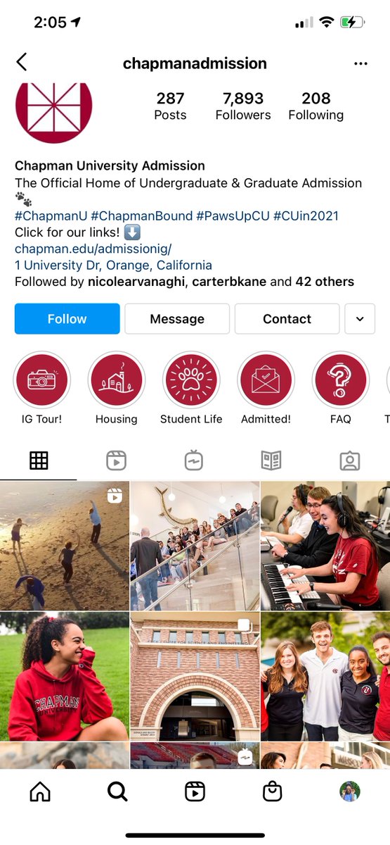 Be sure to follow @ChapmanAdmission on #Instagram for “Tour Tuesdays,” student stories, and of course fun Insta reels! #dodgemojo