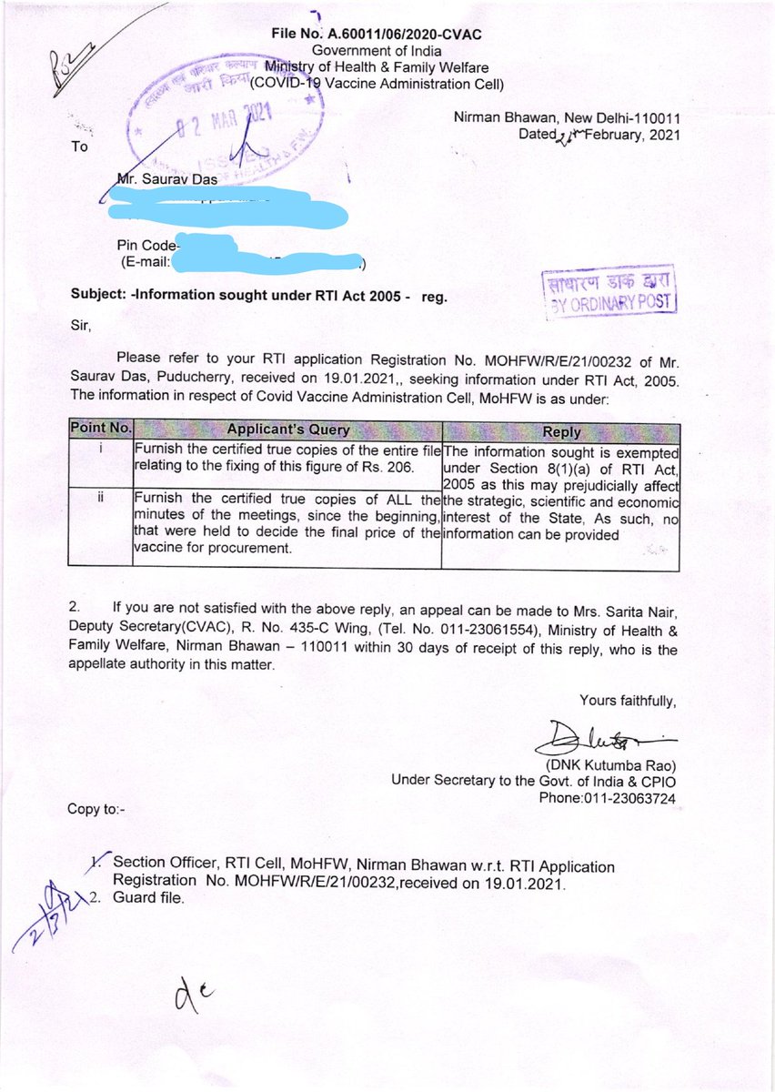  #NewsTHREADFor months the Centre has rejected to reply to imp RTI queries like EVERYTHING related to d powerful COVID-19 Expert Committee, Vaccines, & more. Documenting it in this thread.A cut-copy-paste reply to all- "threat to strategic, scientific, economic interests"1/8