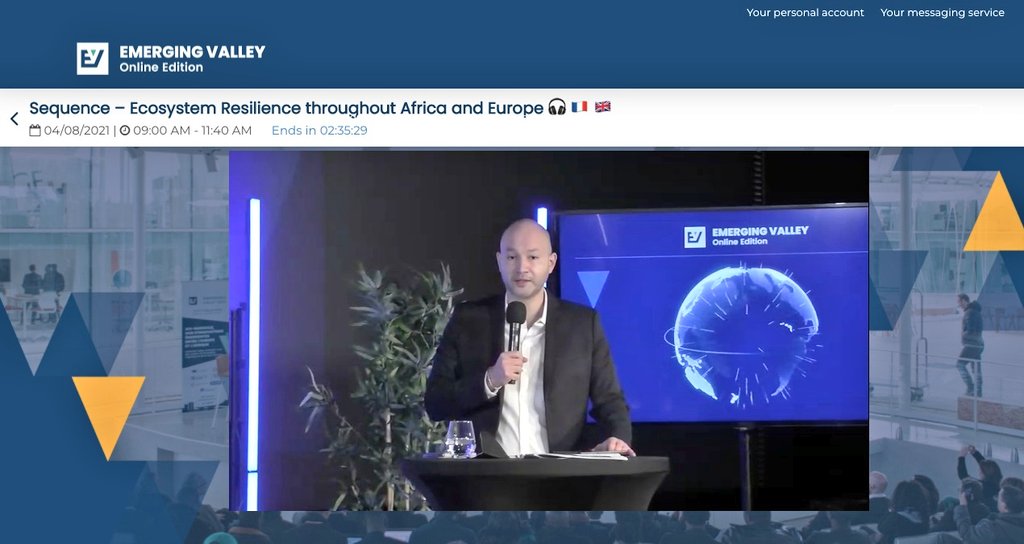 RT @africoneu: Second day live at @emergingvalley Online Edition 👩‍💻🚀

Attending the session: 'Ecosystem Resilience throughout #Africa and #Europe'

#AfriConEU 🦄🇪🇺 #H2020 #EUAfrica #AfricaEurope #EmergingValleyOnlineEdition #EmergingValley