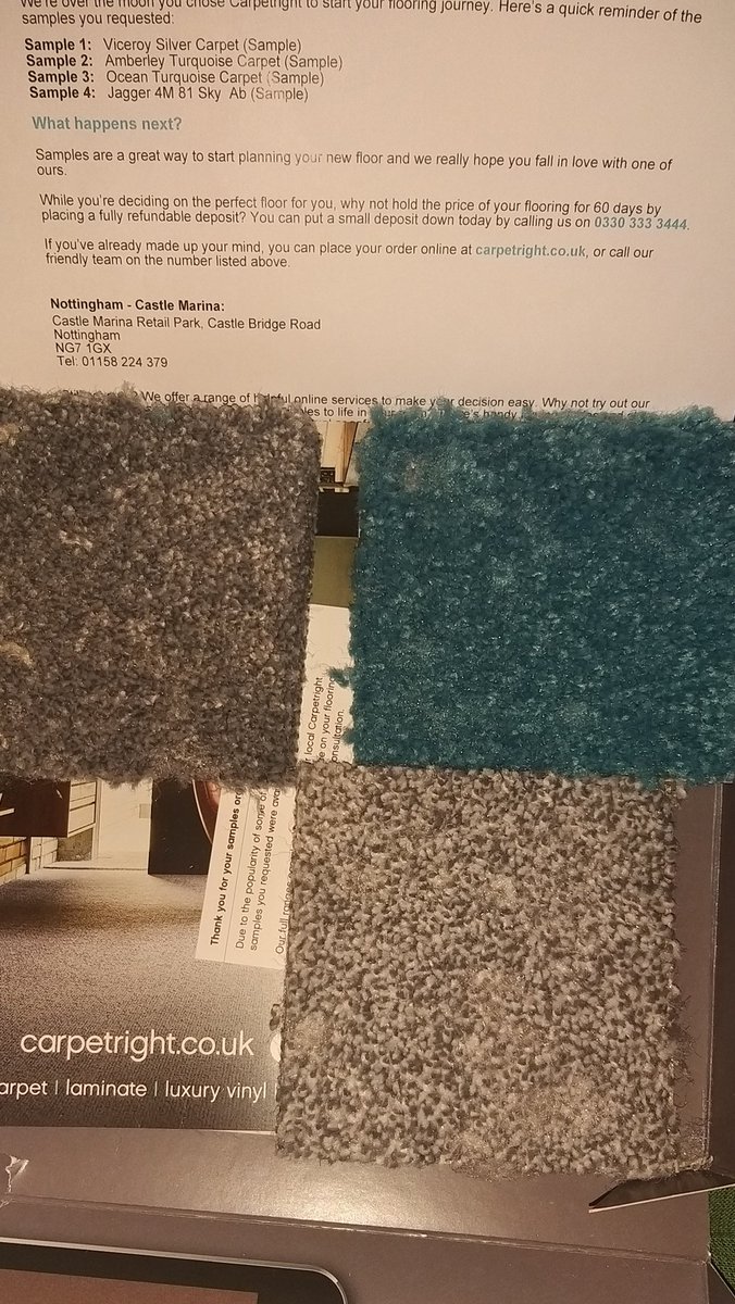 kat7991's tweet photo. Well this is great @Carpetright but one is missing! So now I still don't know what blue will suit 🙈 https://t.co/3MLoL0q2G4