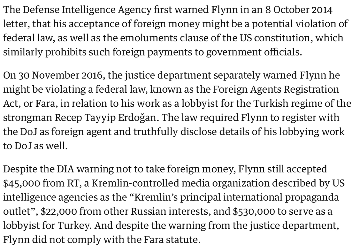 OK guys, if you have to report chatting with Jorge the bartender on your Mexican vacation as a retired intel director, THEN YOU PROBABLY CAN'T TAKE A MONTHLY RETAINER FROM FOREIGN DICTATORSHIPS, Y'KNOW? Flynn's insane and the GOP are all traitors. They covered this up.