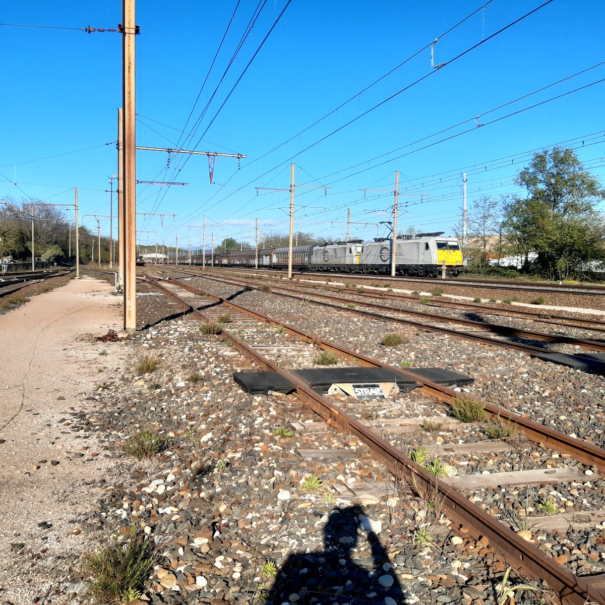 PompierDuRail's tweet photo. Retour en ligne hier avec un #Railnet Einsiedlerhof-Perpignan. 29 wagons, 591m, 1919 tonnes. Désolé au collègue CFL Cargo remontant le Salaise-Hagondange qui a goûté à mes pleins phares pendant que je pissais dans le tunnel de St-Irénée. https://t.co/wNEH8CL3Om