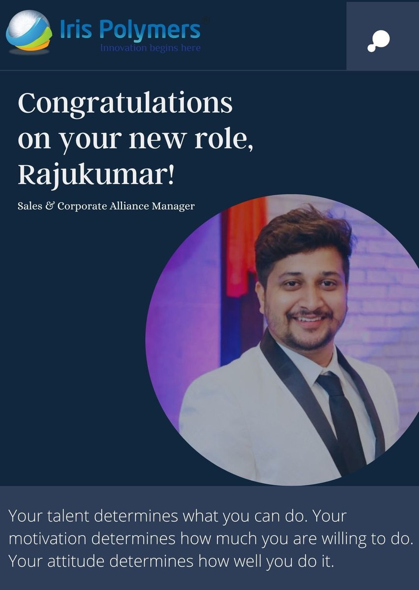 irispolymers's tweet photo. Congratulations on your new role, Rajukumar!
Sales &amp; Corporate Alliance Manager.
#Mulch #irispolymers #sales #newroles #regionalsalesmanager #easthindian #Mulchingpaper #agriculture #agribusinesses #responsibilities #marketing #digitalmarketing #corporatesales
#directsales https://t.co/xNCGK5VeXr