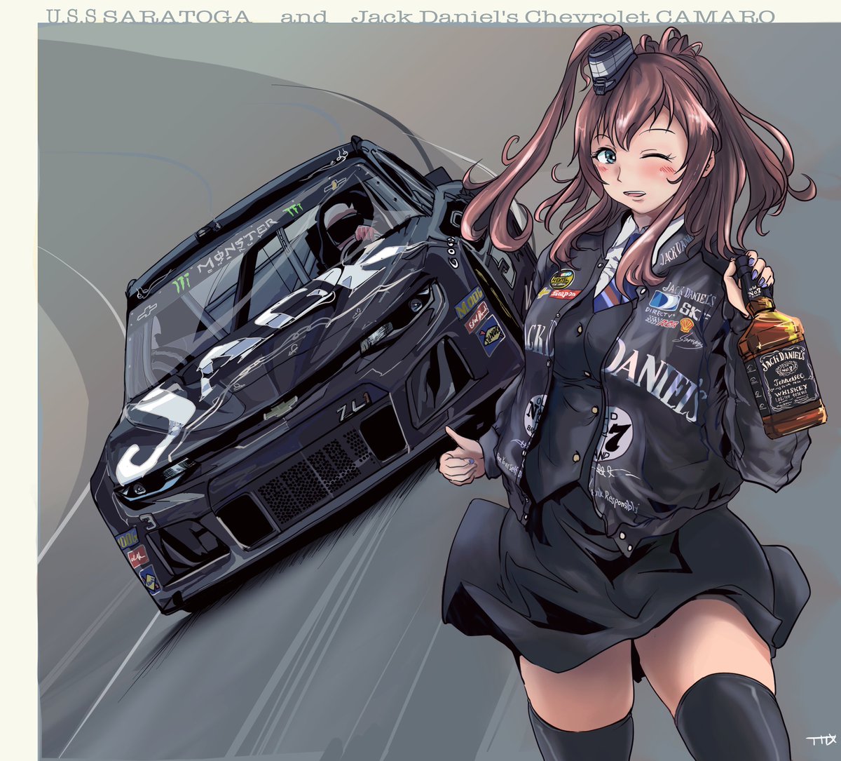 Skeb/ジャックダニエルのレーシングジャケットを嬉しそうに着ている艦 