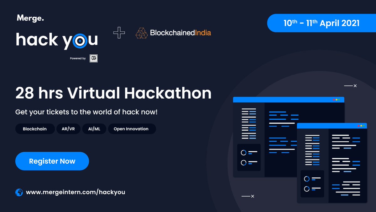 blockchainedind's tweet photo. We are happy to collaborate with @merge_intern for their hackathon “#HackYou” as community partners. Join us on 10-11 April 2021 and participate in the hackathon.
Visit the link for registration and more information.
https://t.co/XGXT2C0p9D https://t.co/1w3K9rO06X