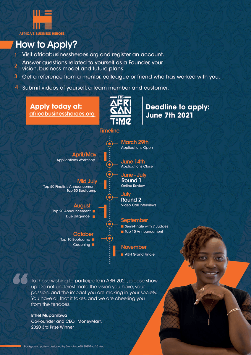 africa_heroes's tweet photo. Calling all African Entrepreneurs!
 
Stand a chance to win your share of $1.5 Million USD for your business, gain global publicity and access to mentorship &amp; training.
 
Apply now at https://t.co/6Zb4TQuOaY. 
 
#AfricasBusinessHeroes #ABH2021 #ItsAfricanTime #AfricanEntrepreneur https://t.co/Ydr8ip6hmg