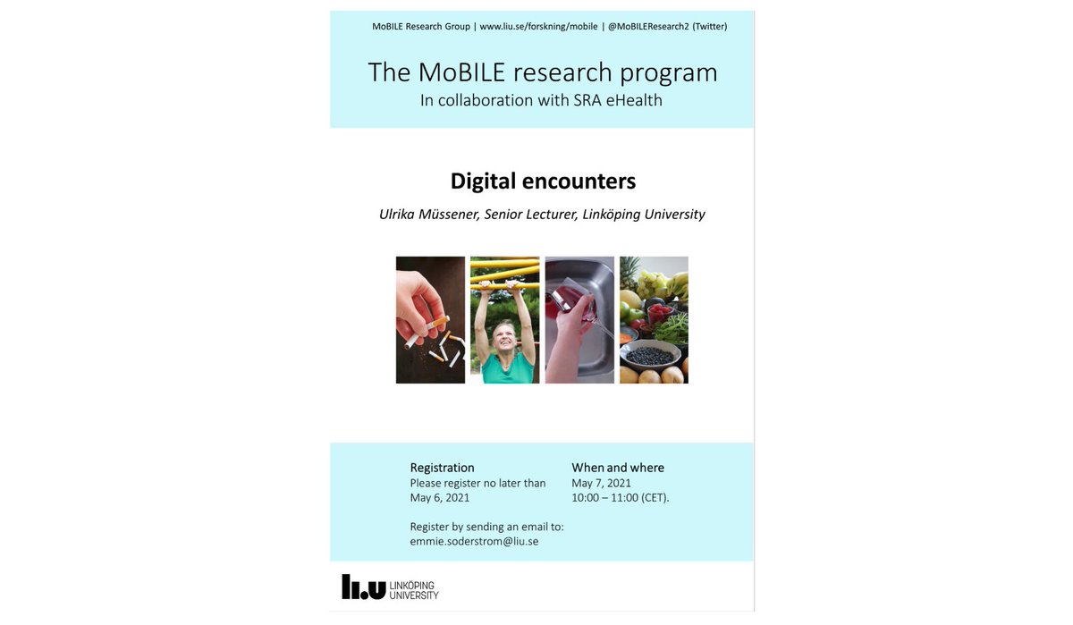 On May 7 (10-11AM) it's time for our next seminar about "Digital encounters". Sign up by sending an email to: emmie.soderstrom@liu.se before May 6.