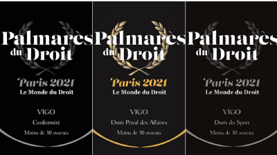 Heureux et fiers d'avoir été récompensés lors de la cérémonie du Palmarès du Droit 2021 par le Trophée d'or en Droit pénal des affaires et par le Trophée d’argent en Conformité et en Droit du sport ! 
Merci à l’équipe et à nos clients, consœurs et confrères qui nous ont soutenus