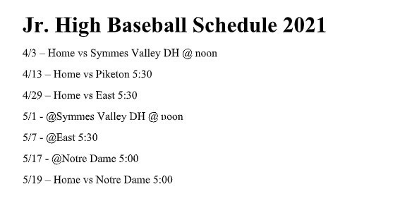 Updated 4/8 JH baseball schedule 2021