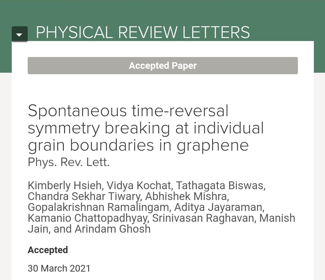 Excited by the work of <a href="/hsieh_kimberly/">Kimberly Hsieh</a> et al. on the possibility of magnetism at the grain boundaries of graphene. It should be possible to switch it on and off by an electric field. One dimensional magnetic order in graphene could be quite useful. journals.aps.org/prl/accepted/7…