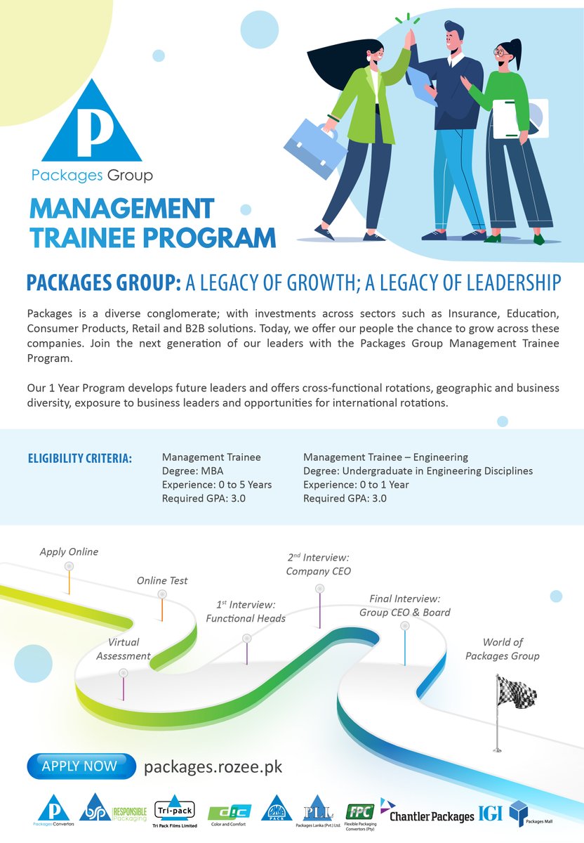 PackagesGroup's tweet photo. Join the next generation of our leaders. Apply now for Packages Group's Management Trainee Program at https://t.co/GDi5eGmASu
#PackagesGroup #MTProgram #Jobs #Pakistan https://t.co/sklnDnXk50