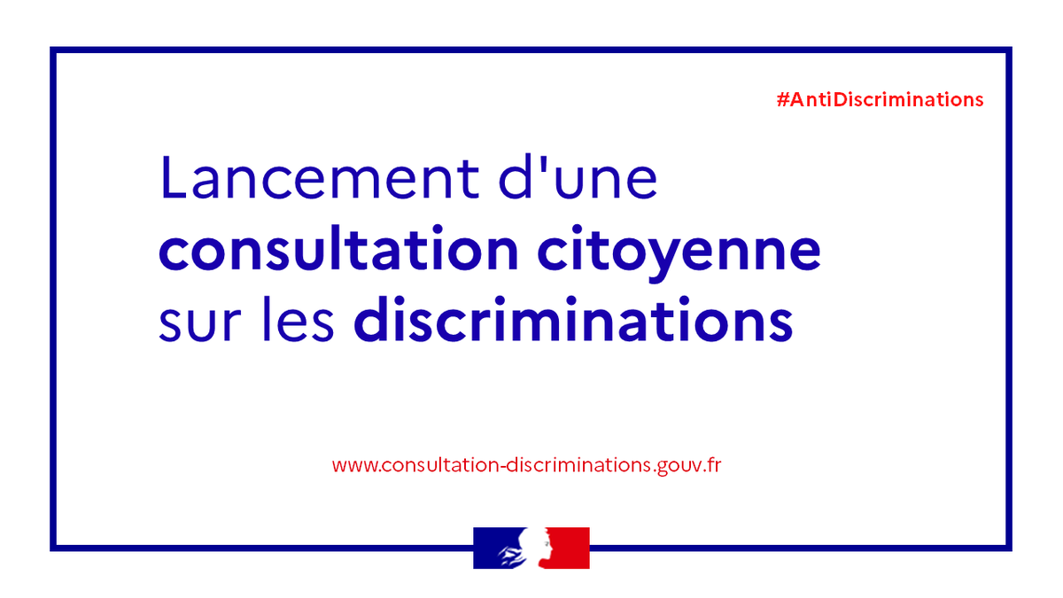 1ElisaMoreno's tweet photo. #AntiDiscriminations | À la suite de l'engagement pris par @EmmanuelMacron, le @gouvernementFR lance aujourd'hui une consultation citoyenne sur les discriminations.

Évaluer, échanger, proposer.

🖥️ Rendez-vous sur ⤵️
https://t.co/xQ1fSS5vS5 https://t.co/zD1BghFPjx