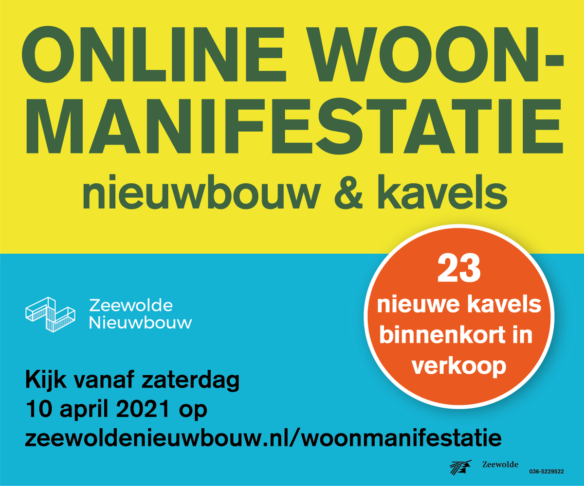 Vanaf 10-04-2021 vind je de #woonmanifestatie met alles over #kavels, #nieuwbouwprojecten en ontwikkelingen in #Zeewolde via deze link zeewoldenieuwbouw.nl/woonmanifestat…
Door de coronamaatregelen dit keer een online editie  van 10-04 april t/m 16-04-21.