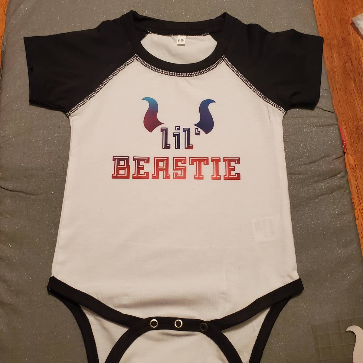 Leah08081230's tweet photo. Lil' Beastie! #momlife #cricutmaker #cricut #infusableink #tshirtdesign #baby #onsie https://t.co/P30S7V8QMb