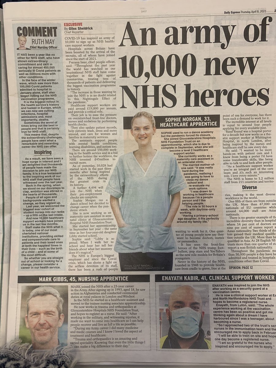 MacarthurAnna's tweet image. In today’s @Daily_Express the ‘Nightingale effect’ has inspired thousands of people to join the NHS as health care support workers. Op ed from @CNOEngland &amp;amp; lovely Leader from the Express. Welcome to #teamCNO