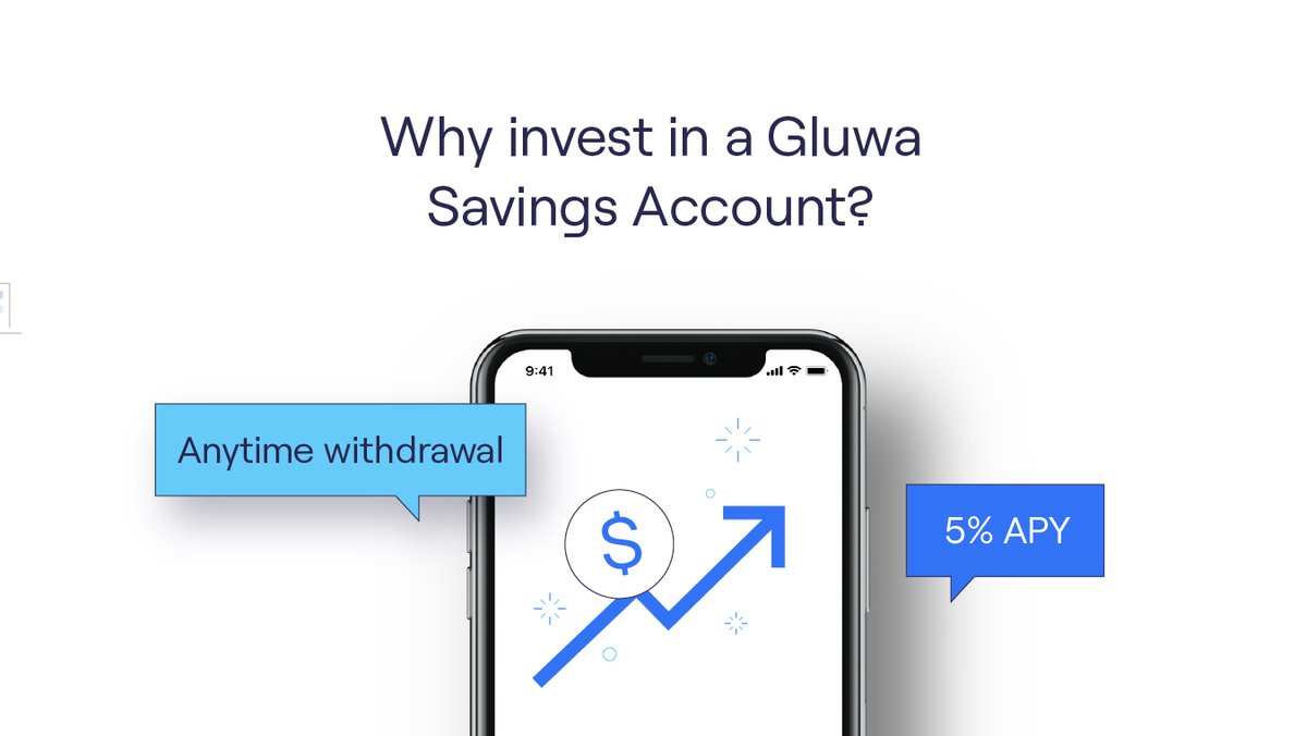 Don't just let your money sit idly by... put it to work in one of our industry-leading Gluwa Savings Accounts earning 5% APY with anytime withdrawals.