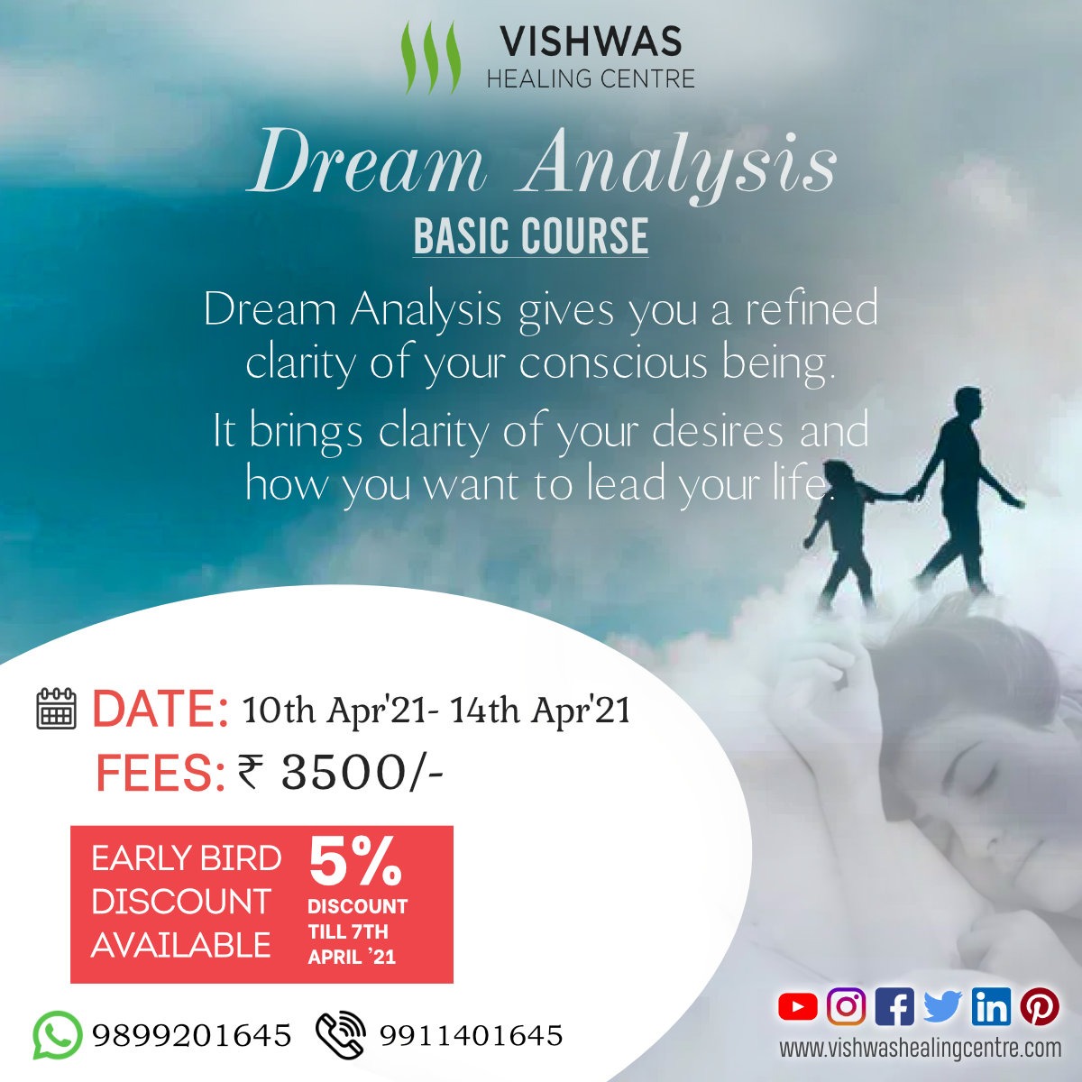 VishwasHealing's tweet photo. #DreamAnalysis gives you a refined clarity of your conscious being. It brings clarity of your desires and how you want to lead your life.
Join Now Dream Analysis Workshop!
call or whatsapp at 9899201645, 9911401645
#DreamAnalysisBasicCourse #DreamAnalyst #selfeducate #openmind https://t.co/MMbQYU0hBS