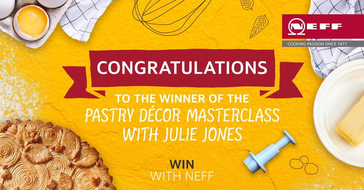 Massive congratulations to this month’s #WinWithNEFF winner Jennifer Richardson, who’ll soon be enjoying a Pastry Décor Masterclass with Julie Jones. Enjoy! #NEFFpassion