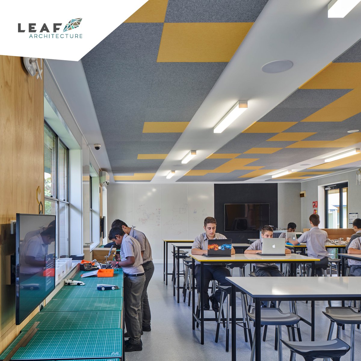 leaf_arch's tweet photo. We merged two rather classrooms into one unique STEM space at #ParramattaMaristHighSchool. The high-tech space includes brainstorming walls and TV panels for the students to showcase their presentations.  https://t.co/3NRKeKyphV

#LeafArchitecture #educationarchitecture https://t.co/GHvT7bBE1K