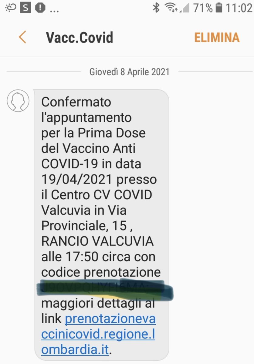 franziskanava's tweet image. La realtà supera la fantasia: la signora Franca, 85 anni, di #Bergamo ha appena ricevuto da @RegLombardia questo messaggio con appuntamento #VaccinoAntiCovid il 19/4 in alta montagna, in provincia di Varese,a 100km da casa sua!Marte,mi sentite? @LetiziaMoratti @Bertolaso_Guido
