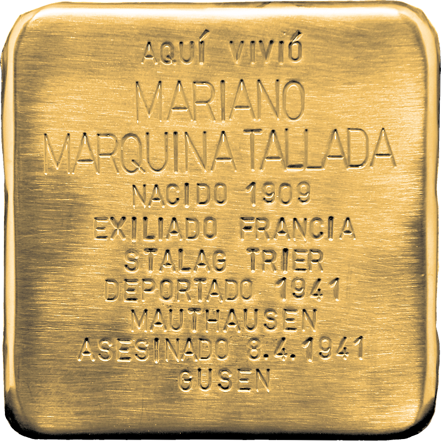 #OTD en 1941 era asesinado en el campo de concentración de Gusen MARIANO MARQUINA TALLADA 🔻 #deportado Esperamos poder colocar en breve la 🟨#Stolpersteine que le recuerda en la puerta de la que fue su casa, en la ciudad de @MADRID. 'Una piedra, un nombre, una persona'