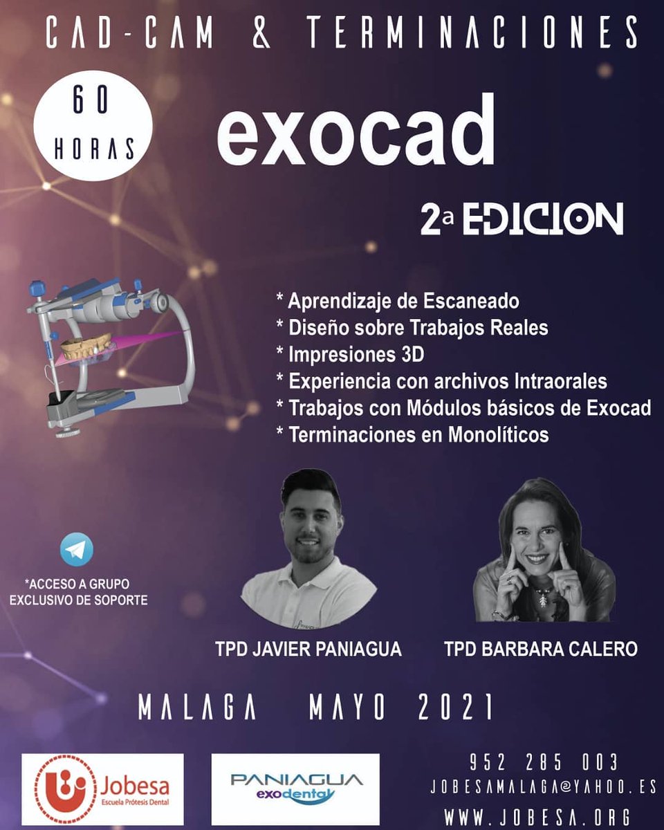 JobesaFormacion's tweet photo. Próximos Cursos y Máster en #Jobesa
👉 CAD-CAM &amp; TERMINACIONES EXOCAD (60 HORAS) 🗓 3 Mayo #Málaga
👉 CURSO EXPERTO CAD-CAD EXOCAD (60 HORAS) 🗓 17 Mayo #Granada
👉 MÁSTER CAD-CAM EXOCAD (120 HORAS) 🗓 18 Mayo #Granada
¡Elige el curso que más se ajuste a tu agenda!
☎️ 952 285 003 https://t.co/f3WwD4tP4i
