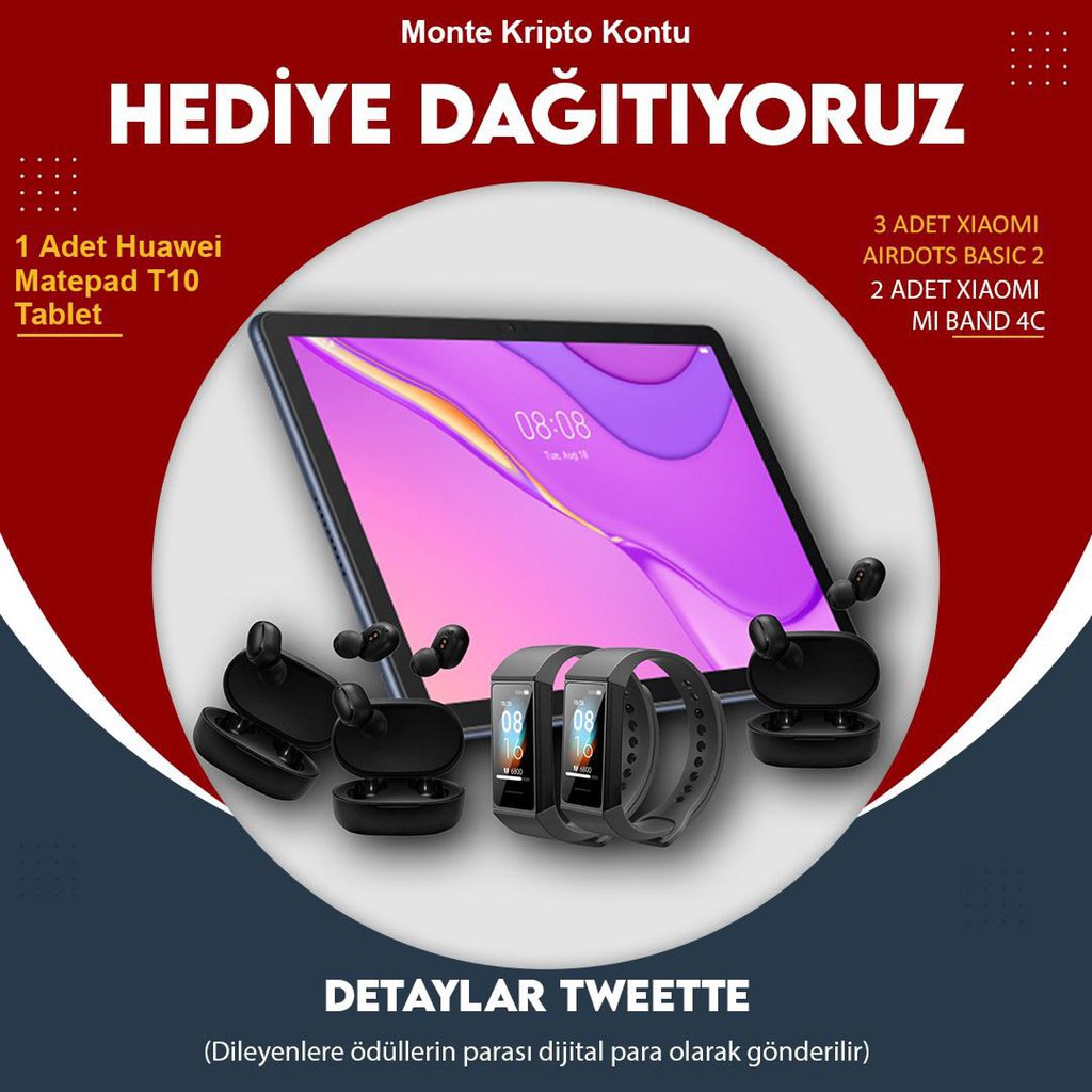 HEDİYELER YAĞMURU !!! 

Yapmanız Gerekenler ;
1- Takip Et <a href="/MonteKriptoKont/">Monte Kripto Kontu</a> ➡️
2- Tweeti Beğen ❤️ ve RT Yap  🔄
3- Cevap Olarak Katıldım Yaz  💬

ÖDÜLLER ;
1 ADET TABLET
2 ADET AKILLI BİLEKLİK
3 ADET BLUETOOTH KULAKLIK

Kazananlar 16 Nisan 21:00'da Belli Olacaktır.