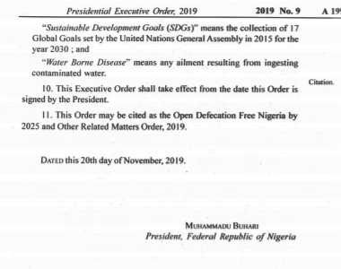 #JourneyToODFNigeria2025: #DidYouKnow that President <a href="/MBuhari/">Muhammadu Buhari</a> <a href="/NGRPresident/">Presidency Nigeria</a> signed an Executive Order 009 titled " Open Defecation Free Nigeria and other related Matters" on 20th November 2019? Know the contents of the Order! <a href="/OPSWASH1/">OPS-WASH</a> <a href="/SHadamufnse/">Engr. SHAdamu</a> <a href="/CSDevNet1/">Climate & Sustainable Development Network</a>