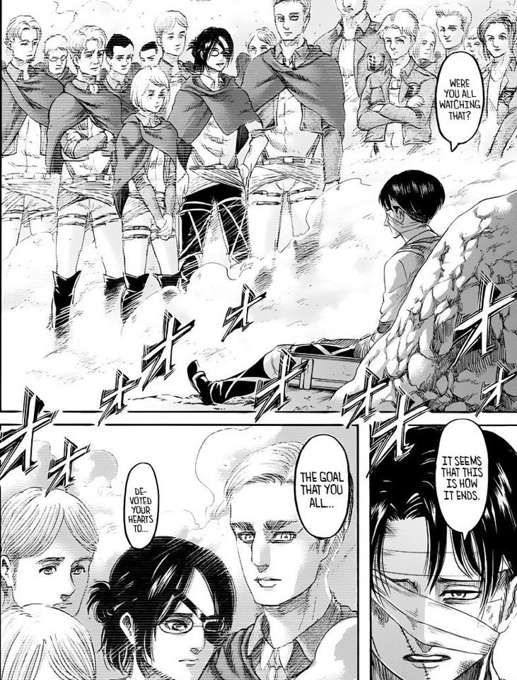 Aot 139 /
The way Hange is front and Center and he's referencing the conversation he had with Hange lol ? lol ? lol ?