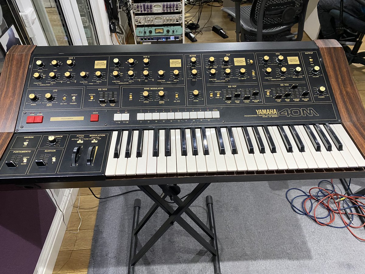 andywhitmore's tweet photo. Just bought this Yamaha CS40M and I love it! Has so many modulation alternatives, it also has the oscillators &amp; ring modulator from the CS80!  2 analog oscillators plus a sine wave per voice(like the CS80) and 20 programmable memories! (Unlike the the CS80). 1979-1981.Fantastic https://t.co/J6Ln4hUvMc