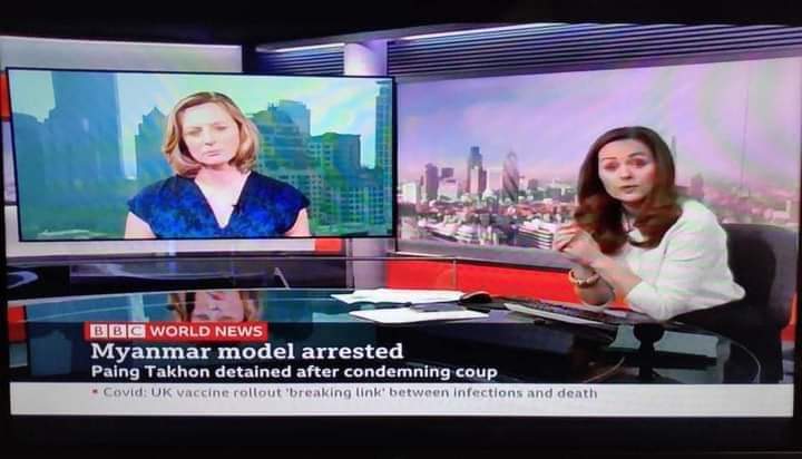 Mine7856's tweet photo. ออกข่าว BBC World News 
ขอให้ไป่หายไวไว ปลอดภัยนะ
#WhatsHappeningInMyanmar
#Apr8Coup
#freePaingtakon https://t.co/JmJ9bzYUO3