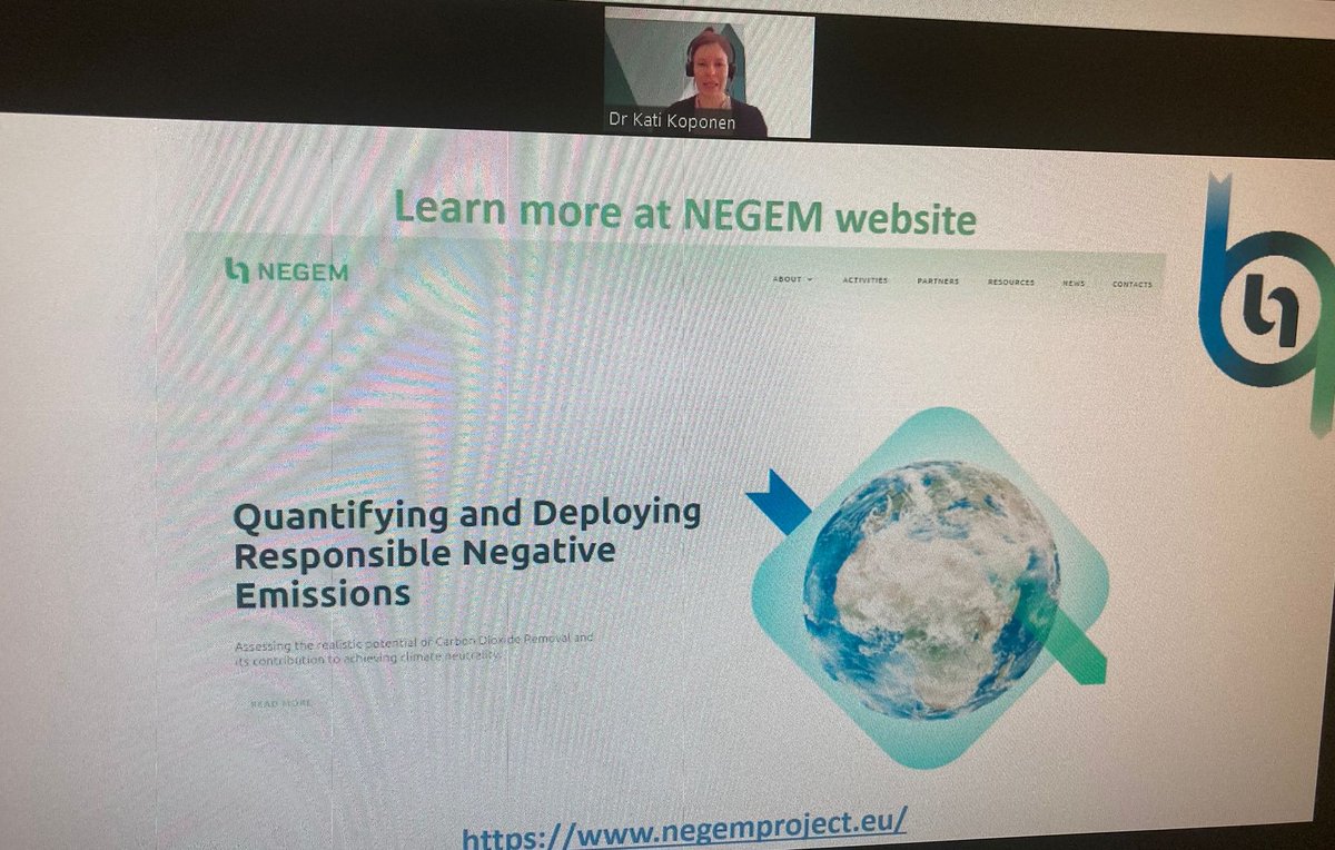 Kati Koponen, Senior Scientist, <a href="/VTTFinland/">VTT</a>, #NEGEM project coordinator, now presenting at <a href="/bioenergyEU/">Bioenergy Europe</a> webinar the state of technological readiness &amp; possible future role of #bioenergy with carbon capture &amp; storage