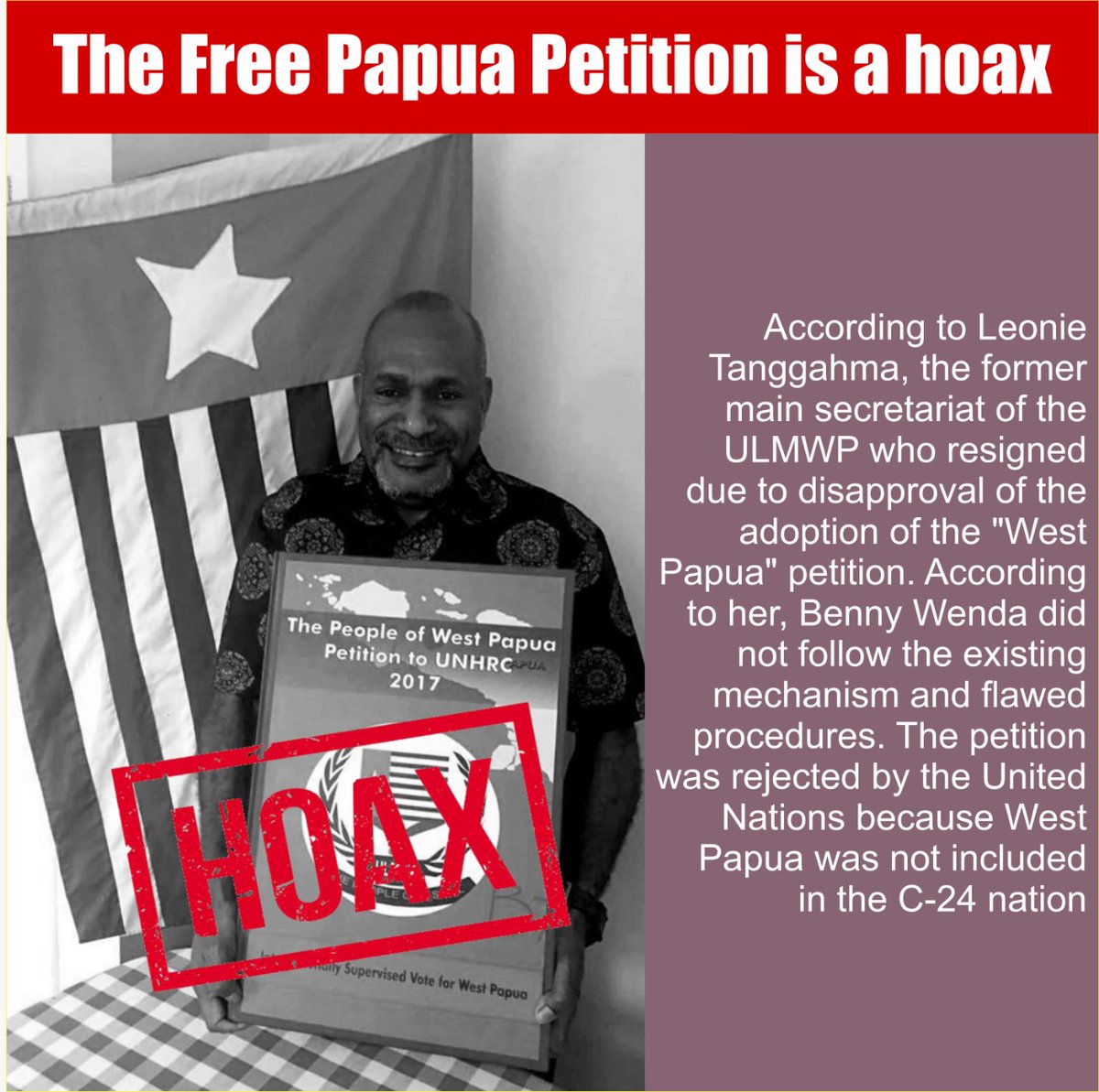 DikalProu's tweet photo. Benny Wenda did not follow the existing mechanism and flawed procedures. The petition was rejected by the United Nations because West Papua was not included in the C-24 nation https://t.co/rrgntCfWwD
