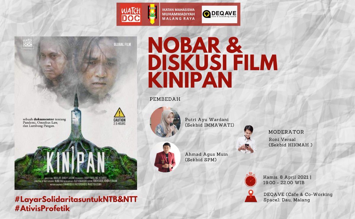 MrPrabtama's tweet photo. KINIPAN. Malam ini kita nonton, diskusi dan galang solidaritas untuk kemanusiaan dan lingkungan bareng. *(terapkan protokol kesehatan).
#GalangSolidaritasuntukNTB_NTT
#AktivisProfetik
@Dandhy_Laksono
#watchdoc
#IMM
#IMMMalang
#prayforNTT
#prayforBima https://t.co/Ki0ui9lBM9