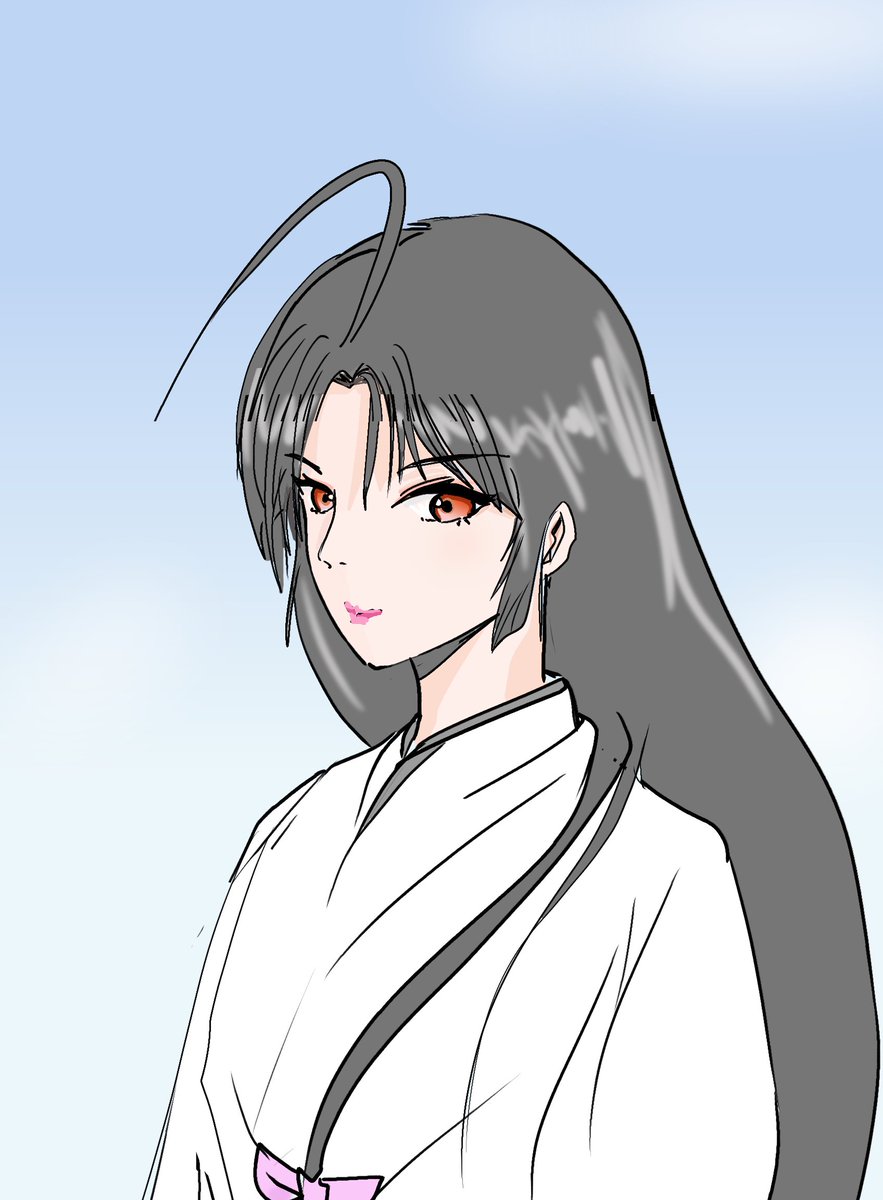 shouhou (kancolle) 1girl solo long hair black hair ahoge japanese clothes upper body  illustration images