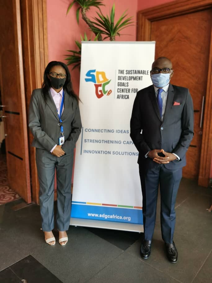 Attending a workshop in Lusaka showcasing the Monitoring and Reporting System for SDGs, AU Agenda 2063 and National and Regional Priorities with Ms. Caroline Makasa, Acting DG of the SDGs Centre for Africa based in Kigali. Zambia hosts the regional Centre for Southern Africa