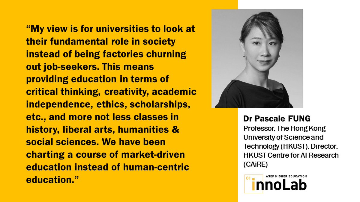 asefedu's tweet image. #ThrowbackThursday  
Prof Pascale FUNG @pascalefung Director, Center of AI Research (CAiRE) at The Hong Kong University of Science and Technology @hkust shared an &quot;Asian Perspective on University’s Role in AI Ecosystems&quot; with #ASEFInnoLab participants last Thursday.