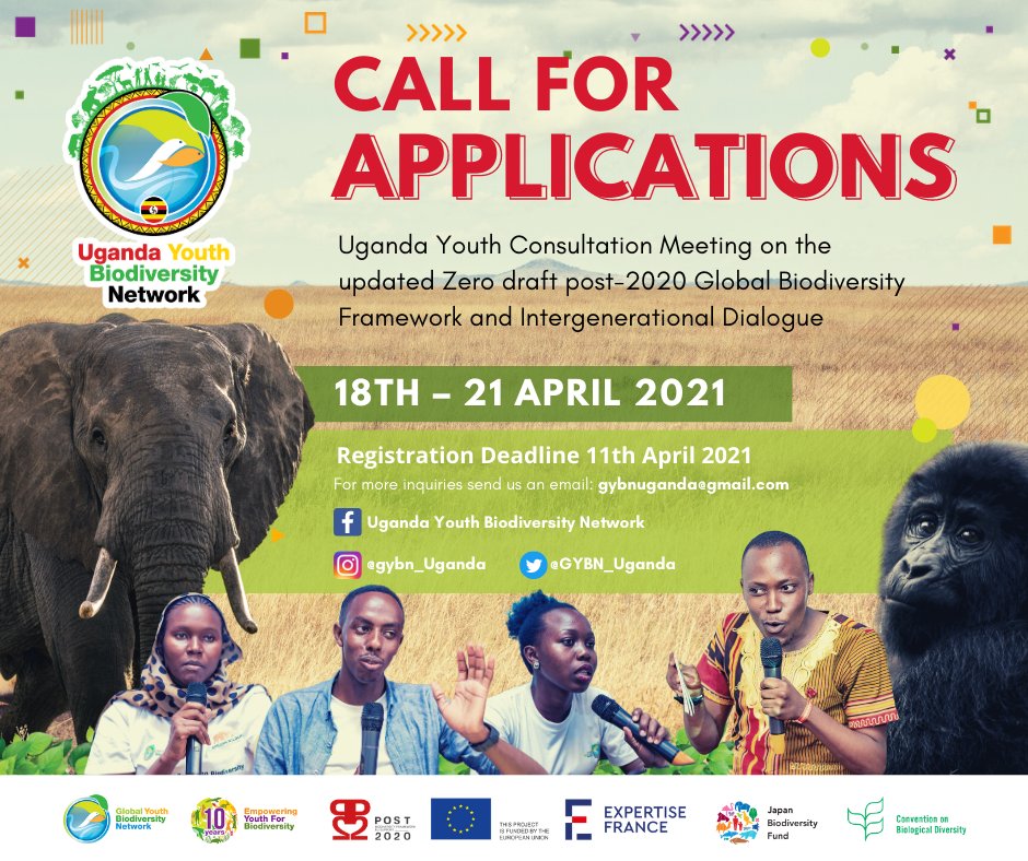 #DeadlineExtended We Announce the Extension of Application Deadline for the GYBN-Uganda Youth Consultation On #Post2020 GBF till 11th April 2021. This is because we don't want to leave Any Uganda Youth Behind. You can Apply Here👉 forms.gle/gE98s2eb845btQ… #BiodiversityNeedsYouTH