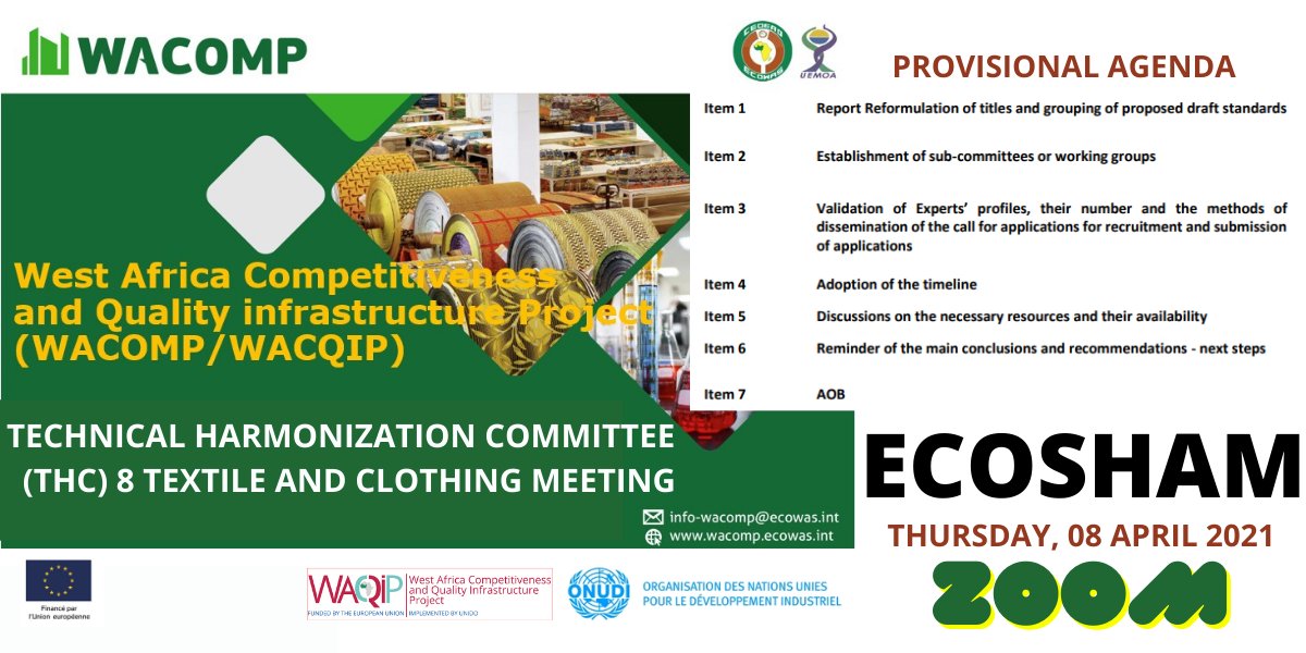 wacqip's tweet photo. #HappeningNow Technical Harmonization Committee Textile and Clothing #ECOSHAM THC8 Meeting organized by the #WACQIP @UNIDO_QI in the framework of the @WACOMP_ECOWAS. 35 participants from ECOWAS member countries attend, including @ecowas_cedeao & @UEMOA_Officiel representatives https://t.co/qhDUKoIuUn