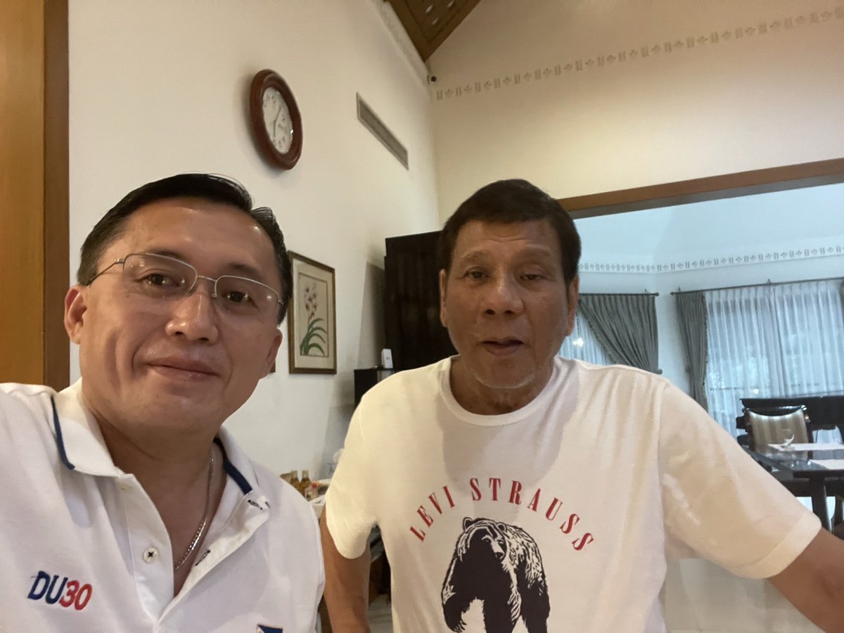 inquirerdotnet's tweet photo. LOOK: Sen. Bong Go shares selfie with President Duterte amid speculations about the latter's health after his regular public address was cancelled twice this week. | @CMRamosINQ https://t.co/jWdlHBnByq
