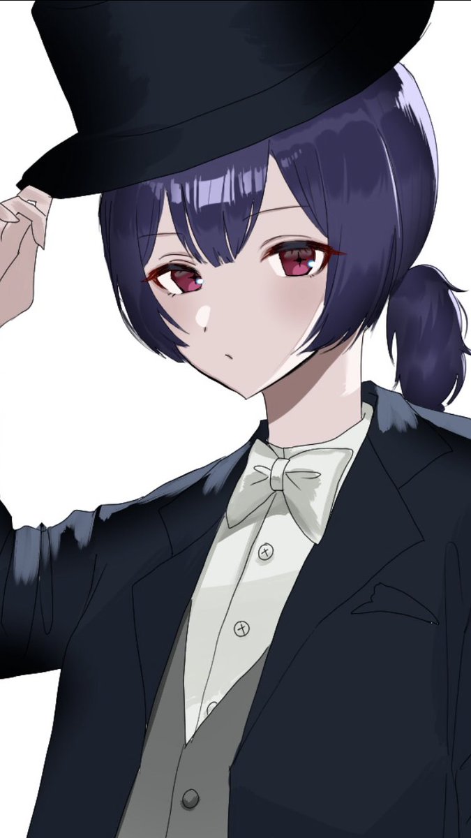 morino rinze 1girl solo hat bow white background bowtie red eyes  illustration images