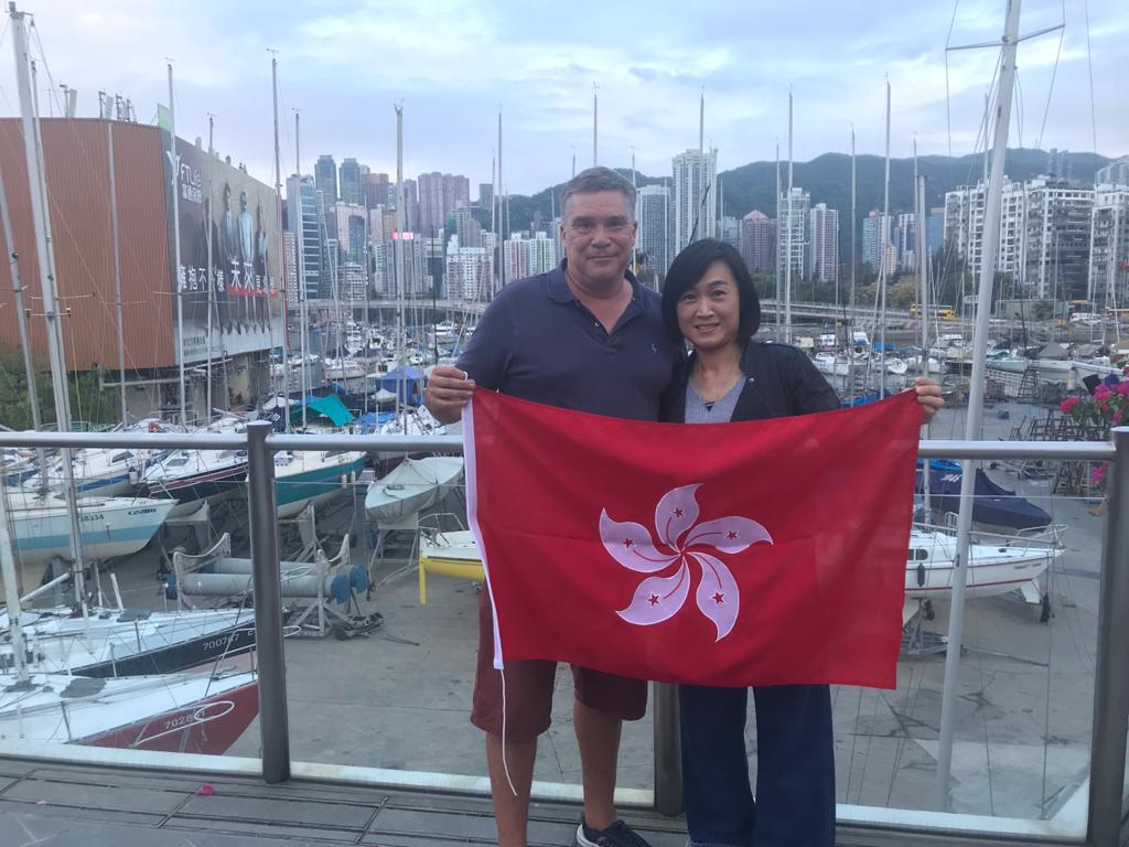 RHKYC's very own Stephanie Norton has qualified Hong Kong for the Olympics!  Here are proud parents David and Ivy at the Club now celebrating ! #rhkyc #Olympics #Lasers
