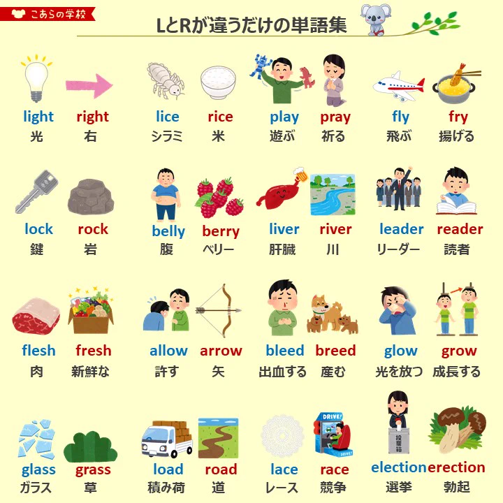 一文字違うだけで意味が変わる？LとRが違うだけの単語集！