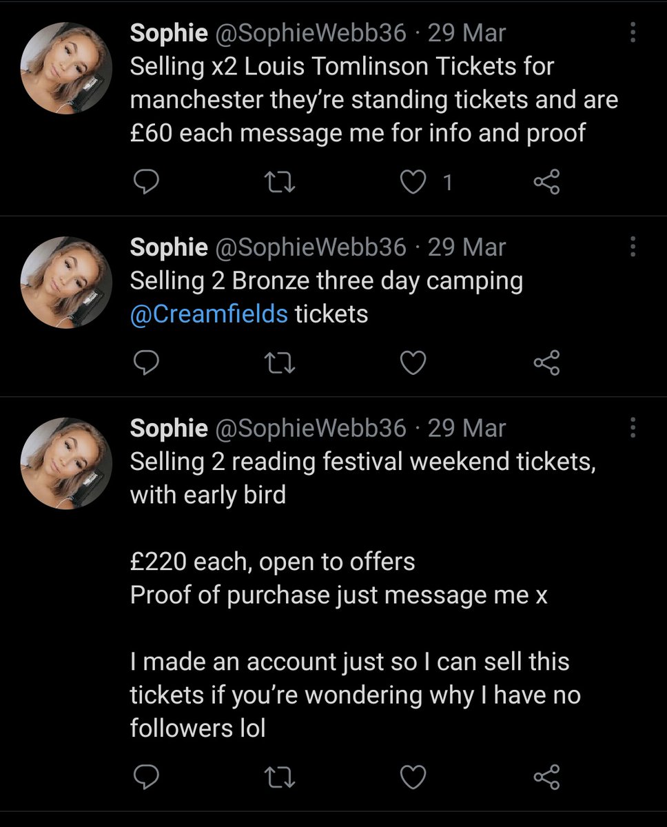 TruckFestival's tweet image. 'Sophie' with 0 followers seems have a lot of tickets to sell. Please don't fall for people like this. #fucktouts