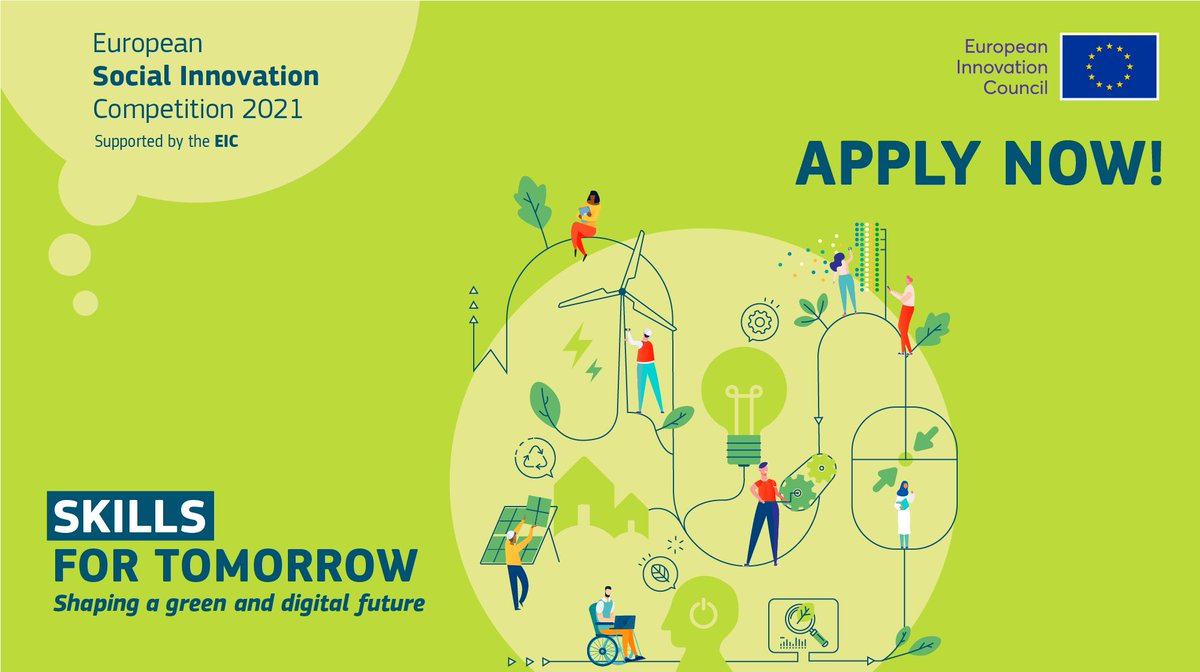 EUeic's tweet photo. Do you have #innovations that could help shape the future? 💭

Apply for the 🇪🇺 European Social Innovation Competition to get the chance to win €50,000 for your green ♻️ &amp; digital 📲 ideas!

The #EUeic wants your 'Skills for tomorrow' 👉 https://t.co/ErM4k35lGL

#diogochallenge https://t.co/DIy3y4REsa