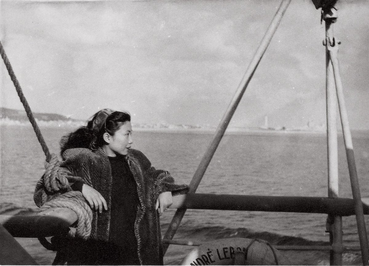 AsiaSocietyHK's tweet photo. Lalan and husband Zao Wou-ki, fascinated by Western art, planned to undertake a 2-year stay in Paris. In 1948, they embarked on the Andre Lebon to France. Unbeknown to her, France would become her permanent home and shape her into the artist we know. #ExtendedFigure opens Apr 27. https://t.co/DRocMCww7E